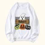 Personalizzato Cute Ghost Cat Pumpkin Crewneck Felpa Halloween Party Spooky Season Regalo per amici di famiglia