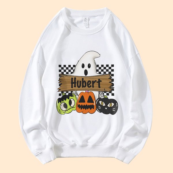 Personalizzato Cute Ghost Cat Pumpkin Crewneck Felpa Halloween Party Spooky Season Regalo per amici di famiglia