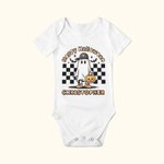 Personalisierte Retro Halloween Hippie Geist Kürbis Blume Schmetterling Skelett Baby Strampler Halloween Geschenk für Baby oder neue Mutter