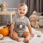 Personalisierte Retro Halloween Hippie Geist Kürbis Blume Schmetterling Skelett Baby Strampler Halloween Geschenk für Baby oder neue Mutter