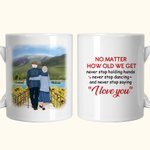 Personalizada Nunca Deje de Tomarse de las Manos Taza de Cerámica con Asa tipo C Regalo de Aniversario Regalo de Cumpleaños para Pareja