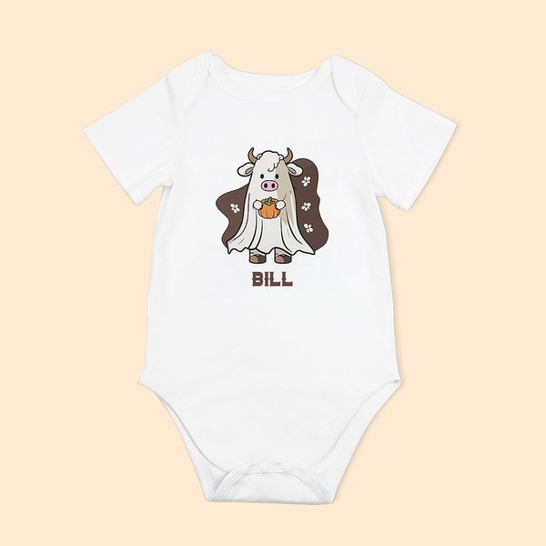 Personlig baby ko spöke med pumpa Onesie Bodysuit Halloween Baby Shower Present till baby