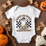 Personalisierte Retro Halloween Hippie Geist Kürbis Blume Schmetterling Skelett Baby Strampler Halloween Geschenk für Baby oder neue Mutter