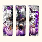 Personalisierte Baby Hochland Kuh Hexe 20oz Skinny Becher mit Deckel und Strohhalm Halloween Thanksgiving Geschenk für Kinder Cow Lover
