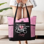 Sac Fourre-Tout Personnalisé avec Nom Sac en Toile avec Fermeture Éclair Capacité Cadeau pour Infirmière