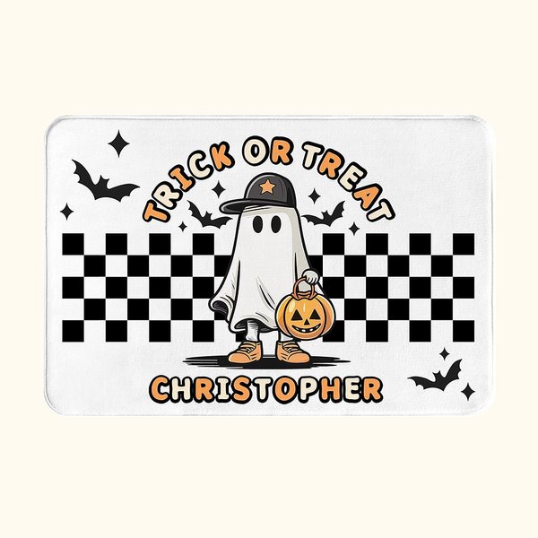 Paillasson Antidérapant Personnalisé avec Texte et Motif Fantôme Citrouille Crâne Cadeau Halloween pour Famille Amis