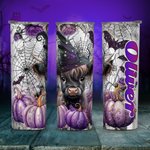 Personalisierte Baby Hochland Kuh Hexe 20oz Skinny Becher mit Deckel und Strohhalm Halloween Thanksgiving Geschenk für Kinder Cow Lover