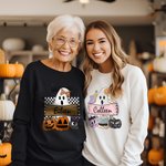 Personalizzato Cute Ghost Cat Pumpkin Crewneck Felpa Halloween Party Spooky Season Regalo per amici di famiglia