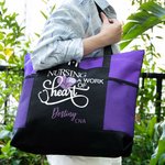 Sac Fourre-Tout Personnalisé avec Nom Sac en Toile avec Fermeture Éclair Capacité Cadeau pour Infirmière