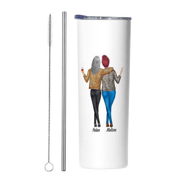 Personlig We Are More Than Friends Food Grade Stainless Steel Straight Skinny Tumbler med sugrör Rolig present till systrar