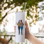 Personalized Sisters Will Always Be Connected by Heart Food Grade Stainless Steel Straight Skinny Tumbler with Straw Gift for Sister