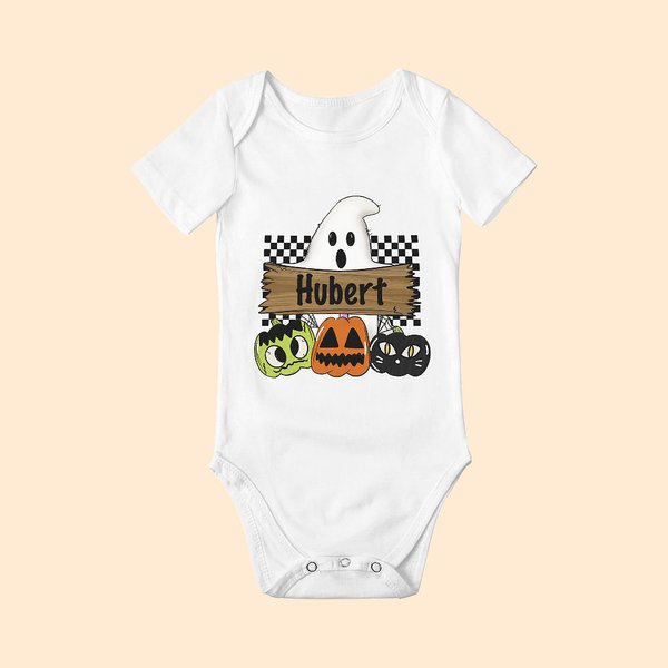 Personlig Halloween Ghost Kortärmad Baby Onesie Mjuk Fall Spooky Outfit Halloween Present för nyfödd till spädbarn
