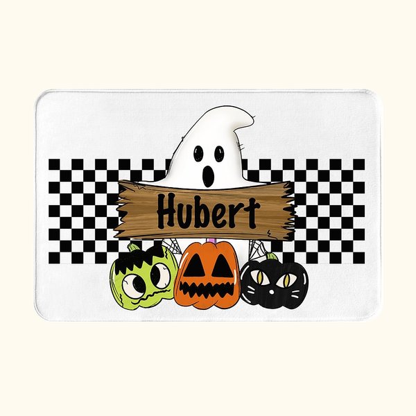 Paillasson Personnalisé avec Texte et Motif Fantôme Citrouilles Décoration à l'Intérieur Cadeau Halloween Fête pour Famille