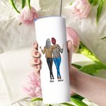 Personalized Sisters Will Always Be Connected by Heart Food Grade Stainless Steel Straight Skinny Tumbler with Straw Gift for Sister
