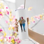 Personalized Sisters Will Always Be Connected by Heart Food Grade Stainless Steel Straight Skinny Tumbler with Straw Gift for Sister