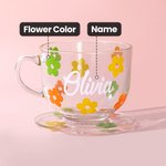 Personalized Flower Glass Coffee Cup Set with Name Office Decoration Birthday Christmas Gift for Girl Friend
