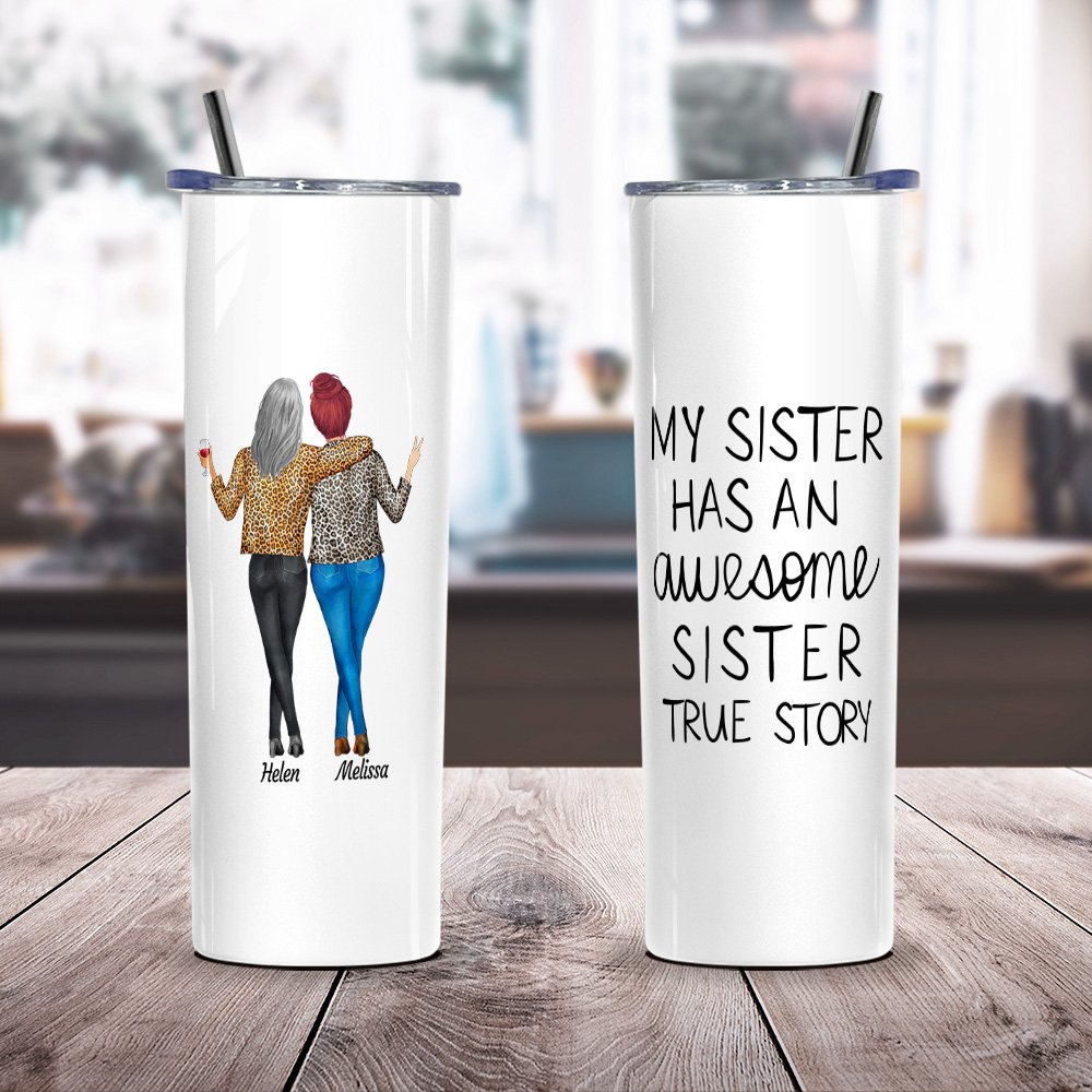 Vaso recto de acero inoxidable con pajita personalizado My Sister Has An Awesome Sister Regalo para hermanas 2