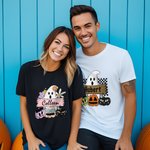 Maglietta personalizzata con nome e cognome Halloween Ghost Pumpkin, regalo di Halloween per la famiglia e gli amici.