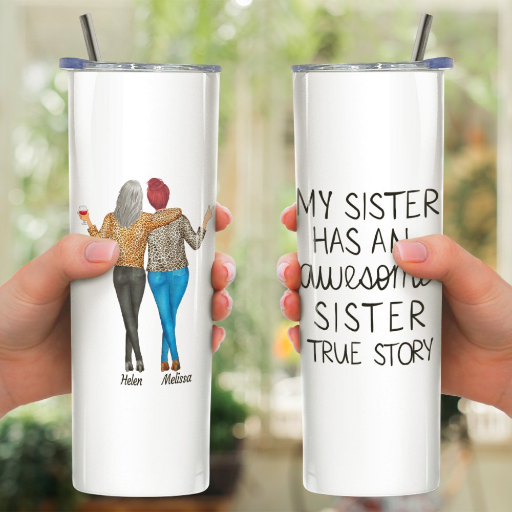 Vaso recto de acero inoxidable con pajita personalizado My Sister Has An Awesome Sister Regalo para hermanas 6