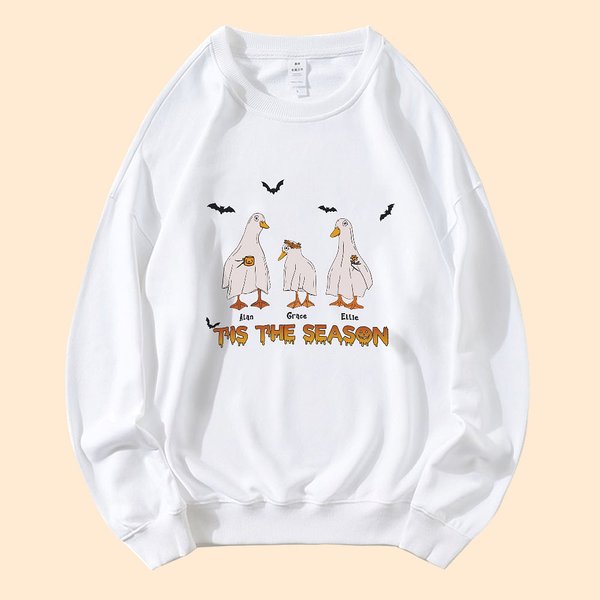 Felpa a girocollo personalizzata Halloween Goose Ghost Farm con nome Regalo divertente e spettrale per gli amanti delle oche in famiglia