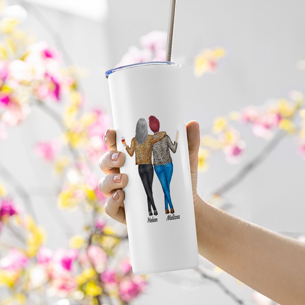 Vaso recto de acero inoxidable con pajita personalizado Always My Sister Forever My Friend El mejor regalo para hermanas 3