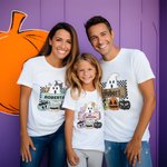 Maglietta personalizzata con nome e cognome Halloween Ghost Pumpkin, regalo di Halloween per la famiglia e gli amici.