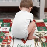 Gepersonaliseerde Zachte Flanellen Sherpa Kerstman en Herten Deken met Naam Kerstcadeau voor Familie of Vriend