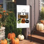 Bandiera da giardino personalizzata Hippie Fantasma Zucca Halloween Regali per la famiglia Decorazione da giardino di Halloween all'aperto Arte da gia