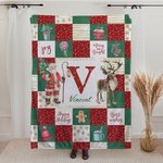 Gepersonaliseerde Zachte Flanellen Sherpa Kerstman en Herten Deken met Naam Kerstcadeau voor Familie of Vriend