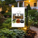 Bandiera da giardino personalizzata Hippie Fantasma Zucca Halloween Regali per la famiglia Decorazione da giardino di Halloween all'aperto Arte da gia