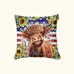Personalizzato Patriot American Flag Highland Cow Design Throw Pillow Cover Compleanno regalo di Natale per gli amanti delle mucche Highland