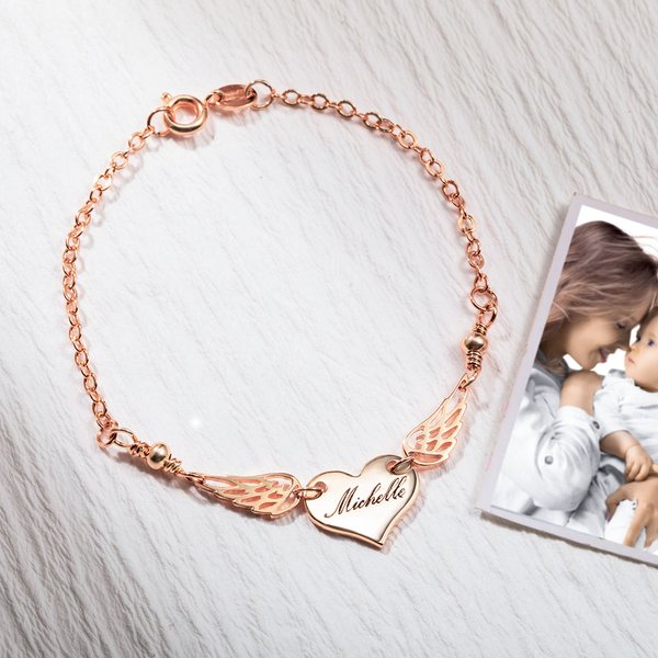 Bracelet personnalisé de breloques d'ailes d'ange pour la perte d'un bébé Bijoux commémoratifs Cadeau de fausse couche pour elle