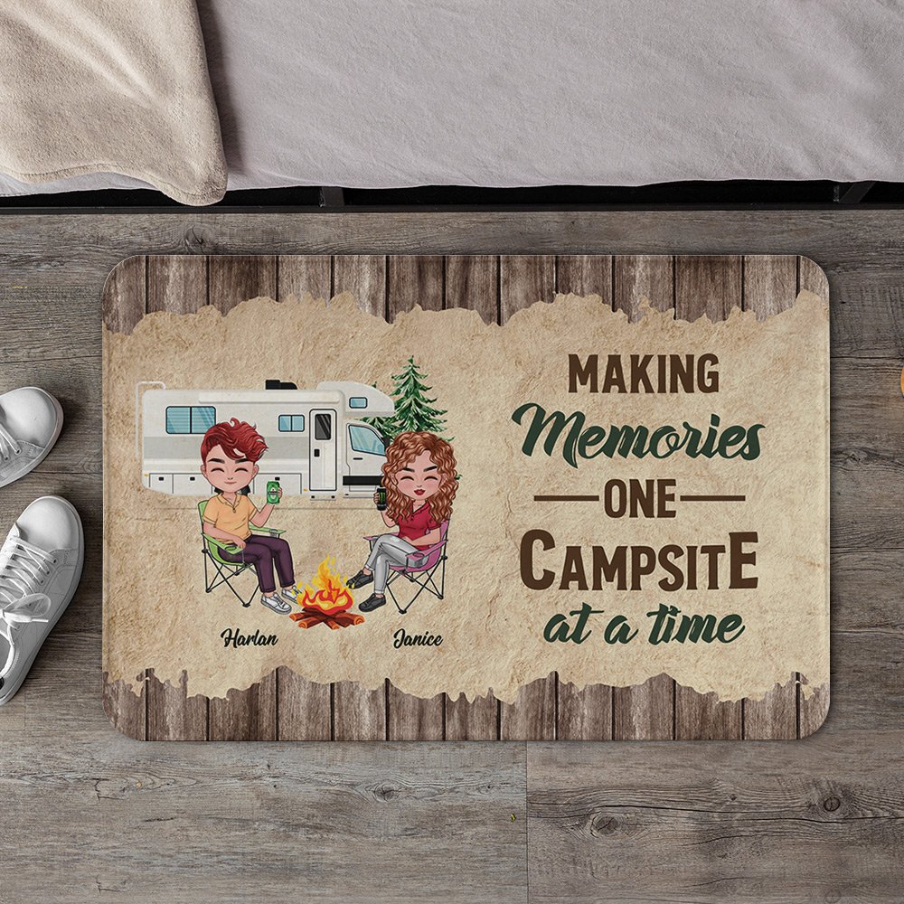 Personalised Making Memories One Campsite at a Time Door Mat Valentine's Day Birthday Gift for Couples 3