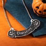 Collier Personnalisé avec Prénom en Tête de Mort Citrouille avec Revêtement Noir Cadeau de Toussaint pour Femmes et Filles