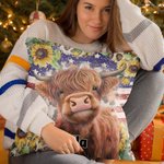 Personalizzato Patriot American Flag Highland Cow Design Throw Pillow Cover Compleanno regalo di Natale per gli amanti delle mucche Highland