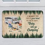 Personalized I Want to Hold Your Hand at 80 and Say Baby Let's Go Camping Door Mat Gift for Camping Couples