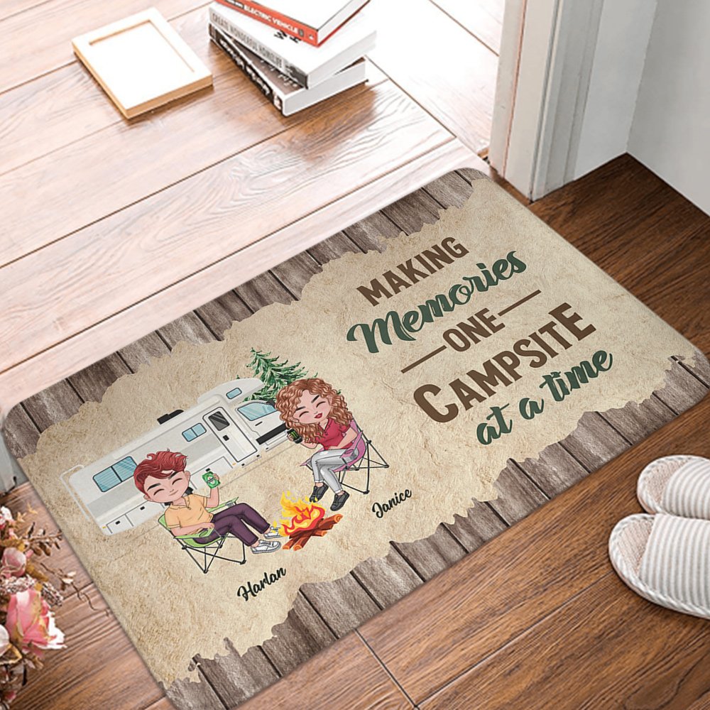 Personalised Making Memories One Campsite at a Time Door Mat Valentine's Day Birthday Gift for Couples 5