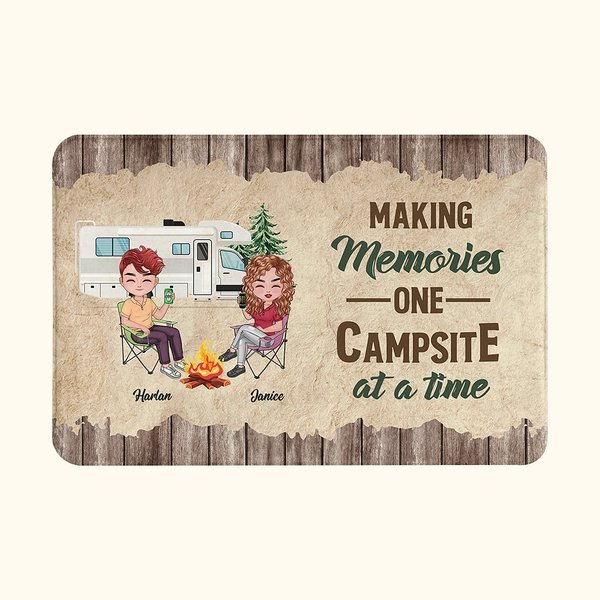 Personalised Making Memories One Campsite at a Time Door Mat Valentine's Day Birthday Gift for Couples