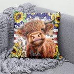 Personalizzato Patriot American Flag Highland Cow Design Throw Pillow Cover Compleanno regalo di Natale per gli amanti delle mucche Highland