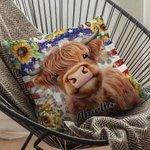 Personalizzato Patriot American Flag Highland Cow Design Throw Pillow Cover Compleanno regalo di Natale per gli amanti delle mucche Highland