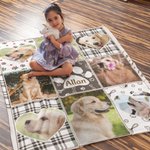 Gepersonaliseerde Hond Puppy Fotocollage Zachte Deken met Naam Verjaardag Gedenkcadeau voor Huisdierliefhebbers