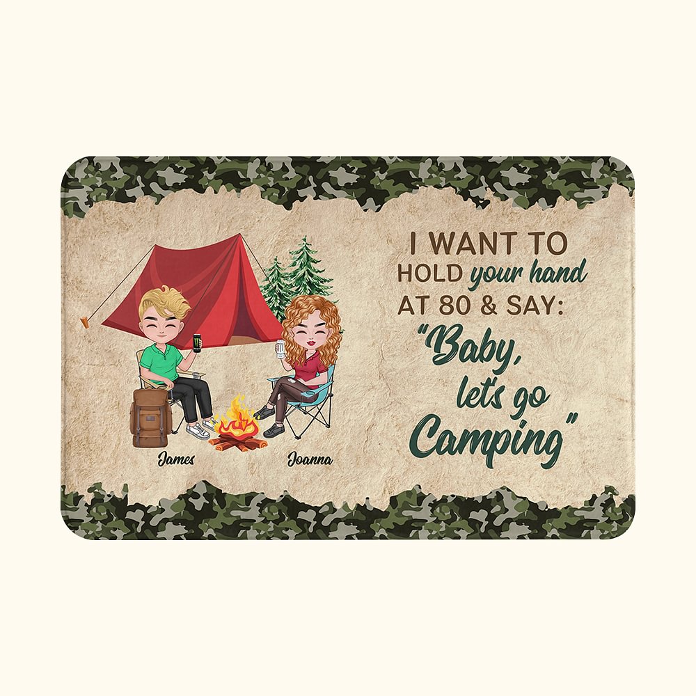 Personalisierte Ich will deine Hand bei 80 halten und sagen, Baby Let's Go Camping Tür Matte Ornament Geschenk für Ehepaar