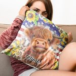Personalizzato Patriot American Flag Highland Cow Design Throw Pillow Cover Compleanno regalo di Natale per gli amanti delle mucche Highland