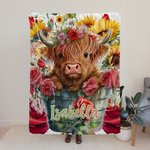 Mucca Highland personalizzata in un secchio Coperta in pile con nome animale floreale Coperta per la casa Decorazione di Natale Regalo di compleanno p