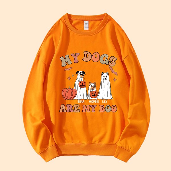 Personalisierte lustige Halloween Hund Geist Kürbisse Sweatshirt Mein Hund ist mein Boo Herbst Halloween Geschenk für Hundeliebhaber