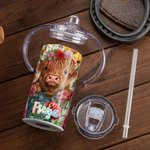 Gepersonaliseerde Food-grade roestvrij stalen 12oz Highland Cow drinkbeker met rietje en naam Verjaardags- of Kerstcadeau voor kinderen