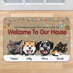 Alfombrilla personalizada Welcome To Our House Funny Pet Door Mat Birthday Christmas Gift for Dog Cat Pet Lovers