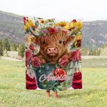 Mucca Highland personalizzata in un secchio Coperta in pile con nome animale floreale Coperta per la casa Decorazione di Natale Regalo di compleanno p