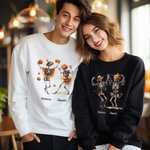 Sweatshirt Personnalisé avec 1-6 Danseurs Squelettes et Noms Cadeau Halloween Fête Vacances pour Famille Amis