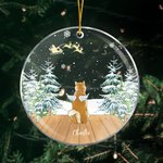 Personalised Angel Dog Acrylic Ceramic Ornament Dog Memorial Round Shape Ornament Christmas Winter Snow Hangings Pet Loss Gift for Dog Lover Pet Owner